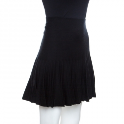 Chanel Black Wool Knit Pleated Mini Skirt M