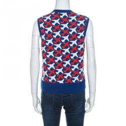 Chanel Blue Flight Patterned Jacquard Cashmere Sleeveless Sweater M