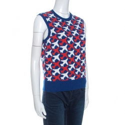 Chanel Blue Flight Patterned Jacquard Cashmere Sleeveless Sweater M