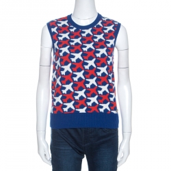 Chanel Blue Flight Patterned Jacquard Cashmere Sleeveless Sweater M