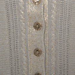 Chanel Ecru Metallic Print Knit Chain Detail off Shoulder Top S