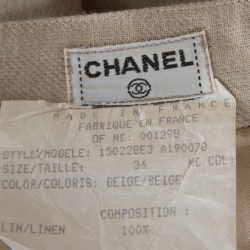 Pre Owned Chanel Vintage Beige Linen Pencil Skirt S 