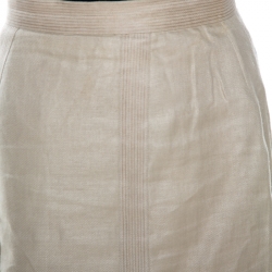 Pre Owned Chanel Vintage Beige Linen Pencil Skirt S 