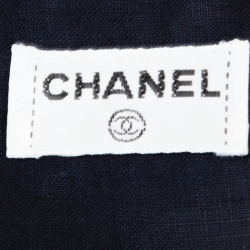 Chanel Navy Blue Linen Pleated Ruffled Sleeve Top S