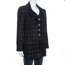 Pre Owned Chanel Black Lurex Tweed Faux Waistcoat Detail Jacket M