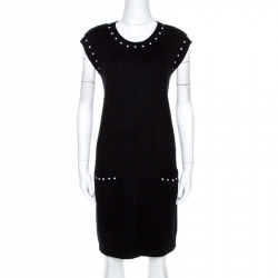Chanel Black Pearl Embellished Knit Shift Dress XL