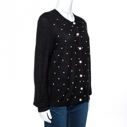 Pre Owned Chanel Black Stud Embellished Mohair Button Front Cardigan L