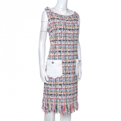 Chanel Multicolor Tweed Fringed Midi Dress XXL