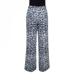 Pre Owned Chanel Monochrome Lurex Tweed Wide Leg Pants S