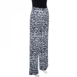 Pre Owned Chanel Monochrome Lurex Tweed Wide Leg Pants S
