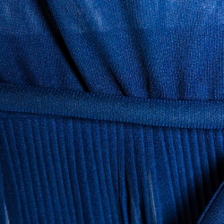 Pre Owned Chanel Navy Blue Plisse Silk Button Detail Belted Jumpsuit M