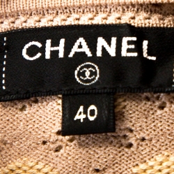 Pre Owned Chanel Beige Eyelet Knit Fringed Button Front Cardigan M