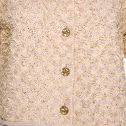 Pre Owned Chanel Beige Eyelet Knit Fringed Button Front Cardigan M