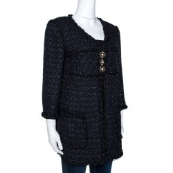 Pre Owned Chanel Midnight Blue Lurex Textured Knit Jacket M