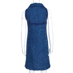 Pre Owned Chanel Blue Boucle Tweed Sleeveless Shift Dress M