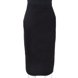 Chanel Black Crepe Wool Pencil Skirt M