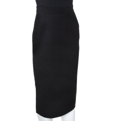 Chanel Black Crepe Wool Pencil Skirt M