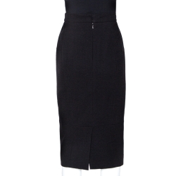 Chanel Black Crepe Wool Pencil Skirt M