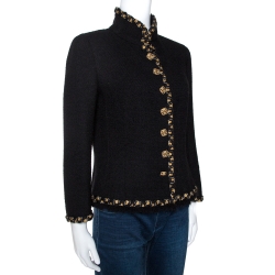 Chanel Black Fantasy Tweed Wool Button Front Jacket M
