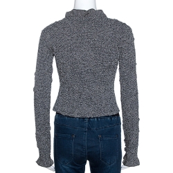 Chanel Monochrome Textured Camelia Pattern Detail Cropped Jacket M