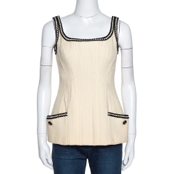 Chanel Vintage Cream Tweed Top and Bolero Jacket Set M