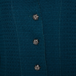 Chanel Teal Blue Wool Tweed Paneled Jacket L