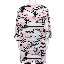 Pre Owned Chanel Pink Printed Silk Three Quarter Sleeve Tunic M 