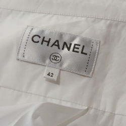 Pre Owned Chanel White Smocked Cotton Poplin Long Sleeve Blouse L