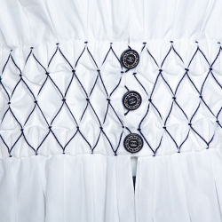 Pre Owned Chanel White Smocked Cotton Poplin Long Sleeve Blouse L