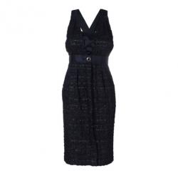 Pre Owned Chanel Black Tweed Metallic Dress M