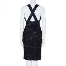 Pre Owned Chanel Black Tweed Metallic Dress M