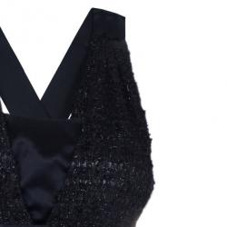 Pre Owned Chanel Black Tweed Metallic Dress M