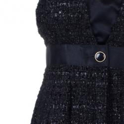 Pre Owned Chanel Black Tweed Metallic Dress M