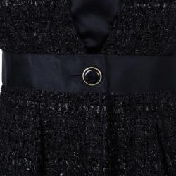 Pre Owned Chanel Black Tweed Metallic Dress M