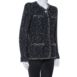 مملوكة مسبقًا Chanel Vintage Monochrome Speckled Tweed Jacket M