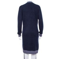 Pre Owned Chanel Navy Blue Cashmere  Long Button Front Cardigan M
