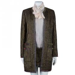 Chanel Metallic Textured Skirt Suit With Pleated Top M