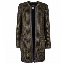 Chanel Metallic Textured Skirt Suit With Pleated Top M