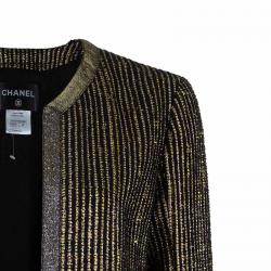 Chanel Metallic Textured Skirt Suit With Pleated Top M