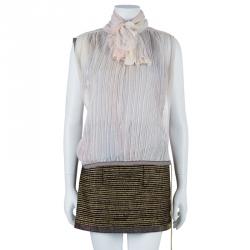 Chanel Metallic Textured Skirt Suit With Pleated Top M