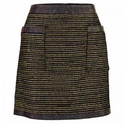 Chanel Metallic Textured Skirt Suit With Pleated Top M