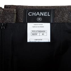 Chanel Metallic Textured Skirt Suit With Pleated Top M