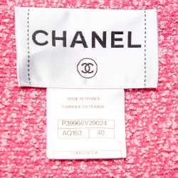 Pre Owned Chanel Pink Tweed Open Front Cropped Jacket M