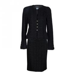 Chanel Black Tweed Skirt Suit M