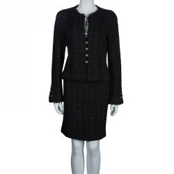 Chanel Black Tweed Skirt Suit M Chanel