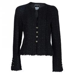 Pre Owned Chanel Black Tweed Skirt Suit M