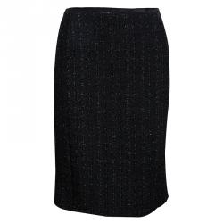 Pre Owned Chanel Black Tweed Skirt Suit M