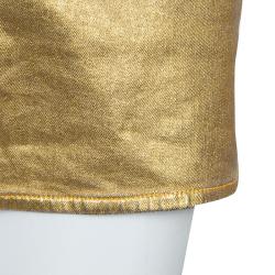 Pre Owned Chanel Gold Foil Coated Denim Shorts S