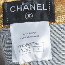 Pre Owned Chanel Gold Foil Coated Denim Shorts S