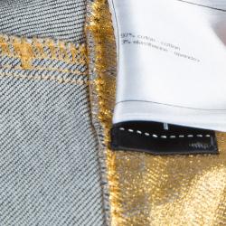 Pre Owned Chanel Gold Foil Coated Denim Shorts S